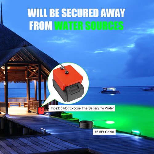 Underwater Fishing Light Compatible for Milwaukee 18V Battery，LED Green Light for IP68 1300 Lumens Fish Attracting, Night Fishing for Docks Boats or Kayaks(no Battery)
