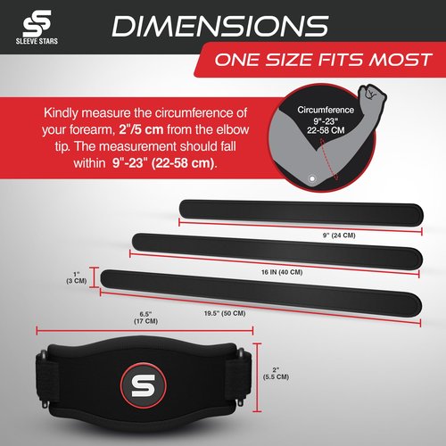 Sleeve Stars Tennis Elbow Brace for Women - Adjustable Tennis Elbow Strap, Golfers Elbow Brace for Men, Counterforce Brace for Tennis Elbow for Tendonitis Relief, Fits 9"-23" (Single/Black)