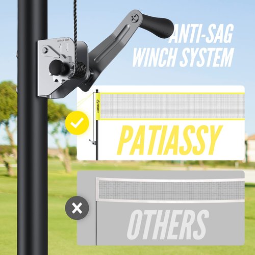 Patiassy 32ft, 26ft and 20ft Width and Height Adjustable Volleyball and Badminton Combo Set with Net, Winch System, 4 Badminton Rackets, 2 Goose Feather Shuttlecocks and Volleyball for Backyards