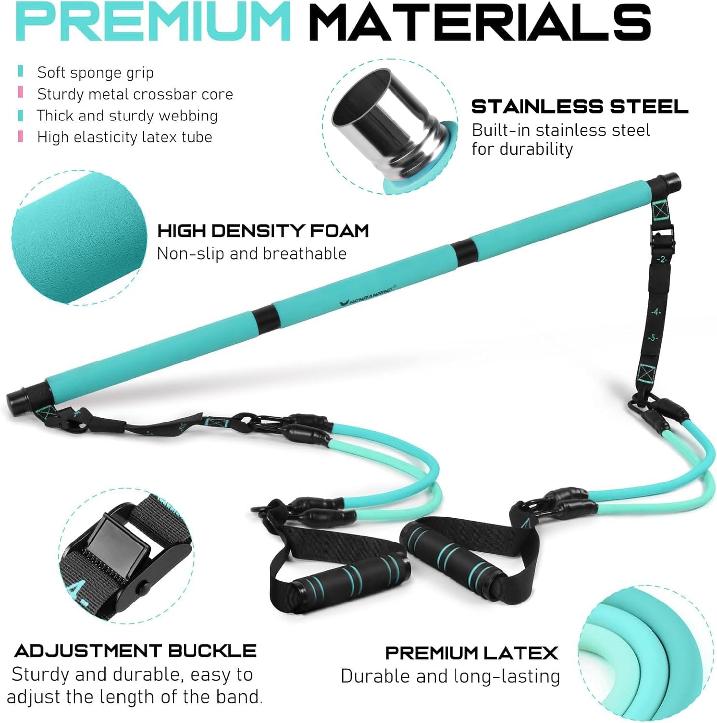 Pilates Bar Kit with 6 Latex Resistance Bands, Adjustable Exercise Bar