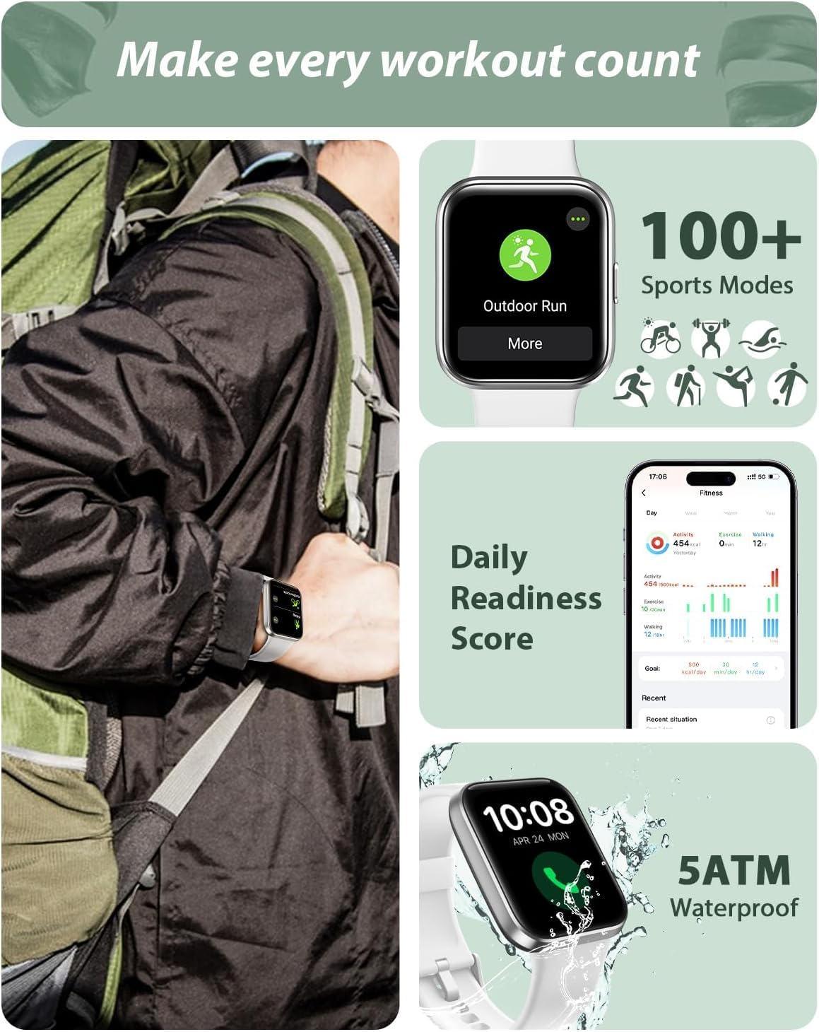 Smart Watch for Women Android & iPhone, Alexa Built-in, 1.8" Touch Screen Fitness Tracker with Answer/Make Calls, IP68 Waterproof Heart Rate/Sleep/SpO2 Monitor, Pedometer, 100+ Sport Modes, White