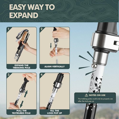GPTCAMP Nordic Walking Stick, TPZ-1, Black 2pc Folding Collapsible Hiking Poles with Metal Quick Lock, Cork Handle, Lightweight 7075 Aluminum Trekking Poles for Seniors Women Men Hiking Gear