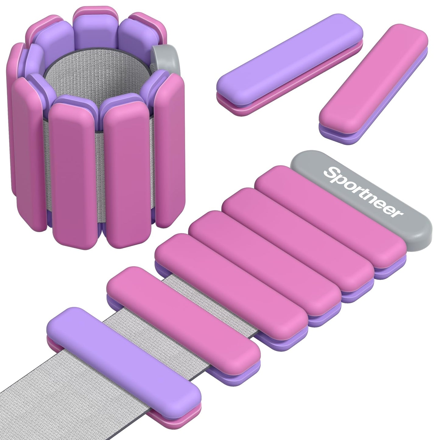 Sportneer Wrist & Ankle Weights for Women Men 4 lbs (2 lb Each) Adjustable Silicone Weighted Bracelet Set for Gym Yoga Pilates Cardio Strength Training Wearable Arm Hand Workout Weights