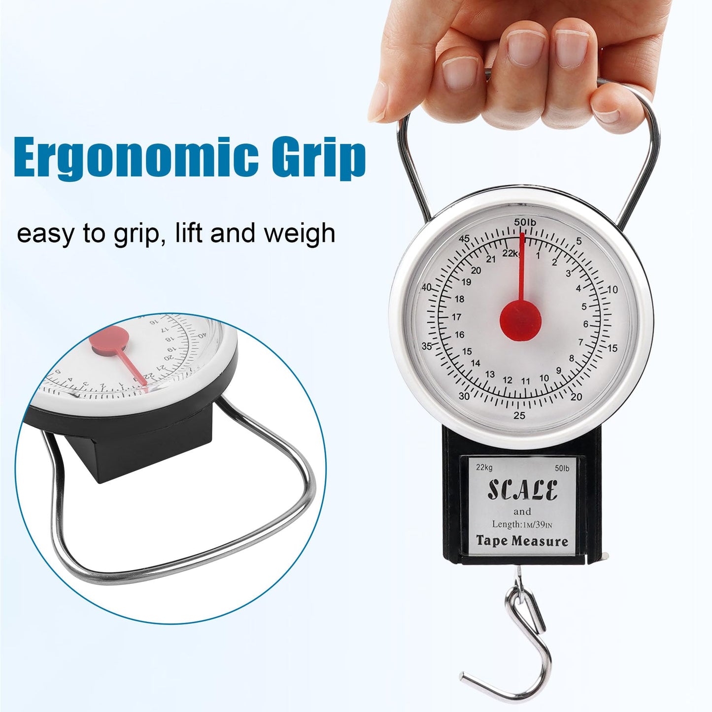 Mechanical Hanging Scale Multi-Purpose Portable Spring Dial Weight Scale with Tape Measure for Fishing Kitchen Farms