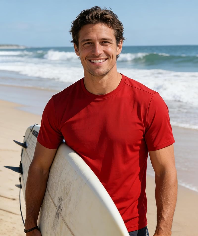 ZITY 7-Pack UPF 50+ Men’s Rash Guard Swim Tee Shirt - Light/Dark Blue, Burgundy, Grey - Quick-Dry Sun Protection