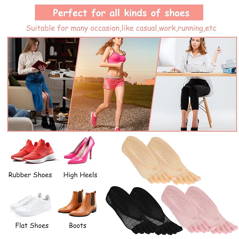 Toe Socks for Bunions, 5 Pairs Five-Finger No-Show Compression Sock Set