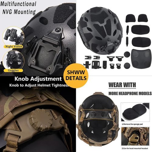 KBFLWBF Airsoft Fast Helmet Set Tactical Helmet with Folding Half Mask & Paintball Goggles & Helmet Cover Adjustable Outdoor Hunting CS Gear B