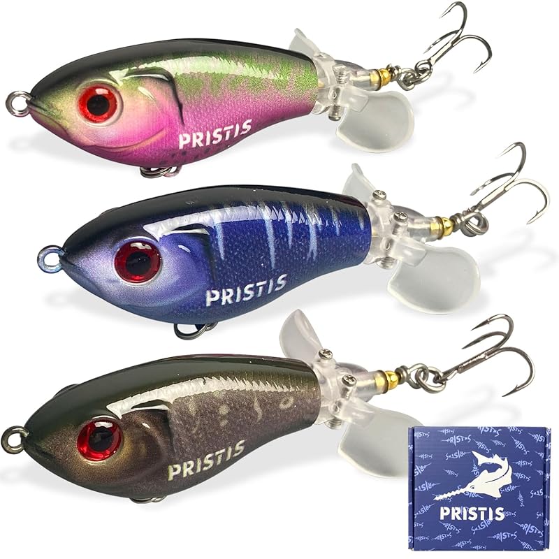 Pristis 3 Pcs Topwater Fishing Plopper Lures - Floating Popper Bait Set (Variation: 3 Pcs Double- blade Color Set)