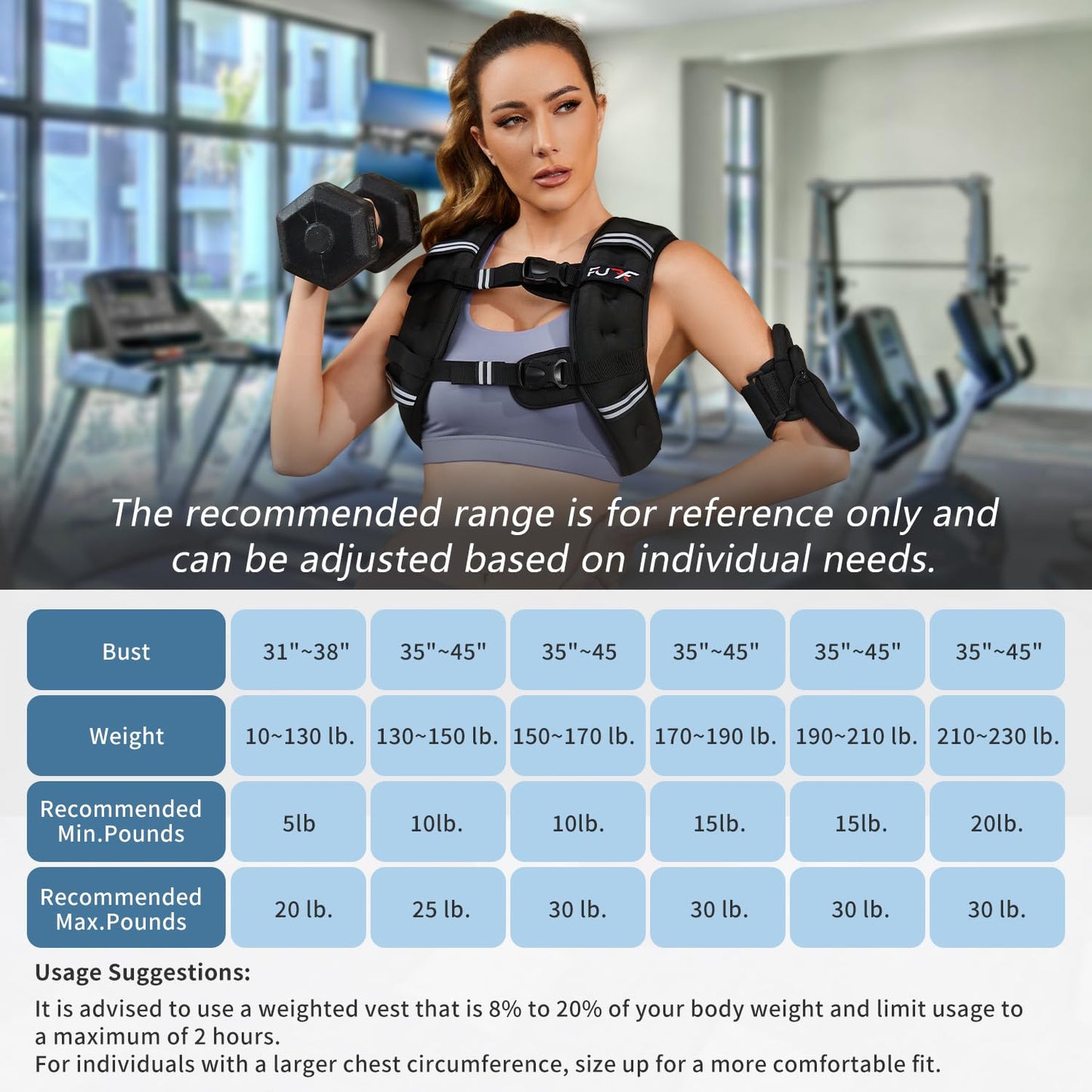 FUFF Weighted Vest Woman, 10 LB Womens Weight Vest for Walking, Strength Training Weight Vests for Female Men, Reflective Stripe Fitness Body Vest for Workout Running Jogging (Black)