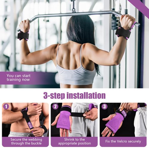 yflingjie Weightlifting Wristband - Double Layer Leather Wristband with Adjustable Neoprene Padding, Suitable for Extreme Weightlifting, Strength Enhancement, and Strength Training (Purple)