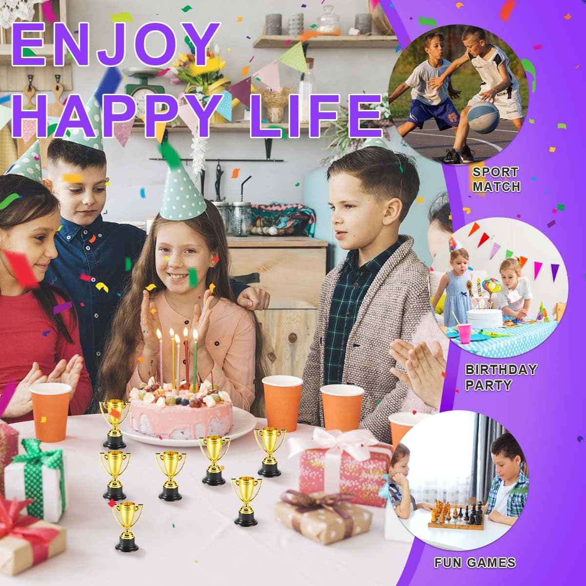 SenseYo 36 Pack Mini Trophies Cups, Gold Trophy Award, Plastic Trophies for Kid, 4 Inch Award Trophies for Kids Party Favors, Winning Prizes