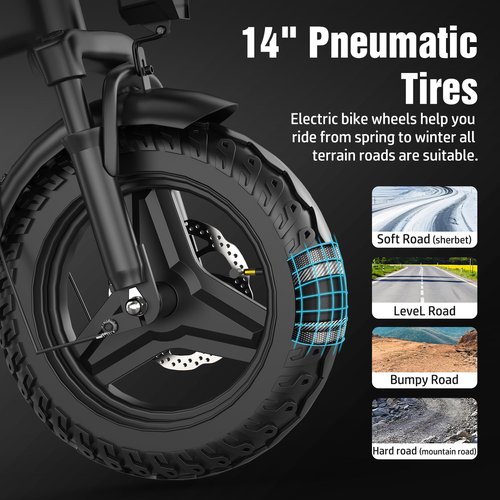 Misodo 500W Electric Bike for Adults, 48V 10/13/15AH Removable Battery, 20/25MPH & 25/30 Miles, 14" Foldable Commuter Bike with 3 Modes, Shock Absorption (48V 10AH, Black)