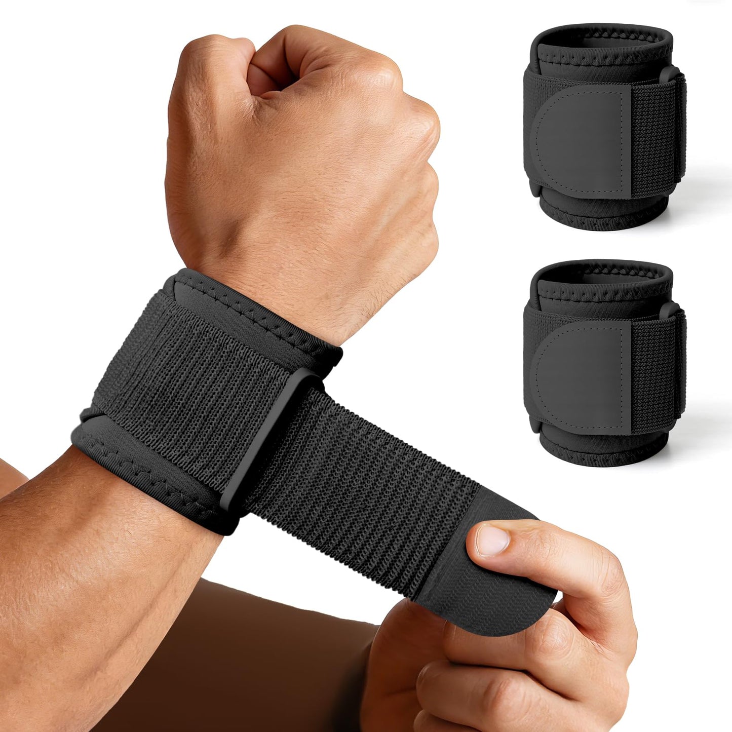 JNATER Wrist Wraps for Men and Women - 2 Pack Adjustable Dual-Layer Wrist Brace for Carpal Tunnel & Arthritis, Wrist Straps For Pain Relief, Wrist Support for Fitness, Workouts & Daily Use (Black)