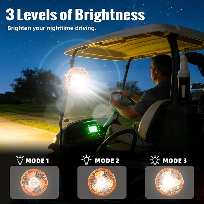 AIPSET Magnetic Golf Cart Fan 48 Hrs Runtime, 10400mAh, LED Lights, Universal Fit 1