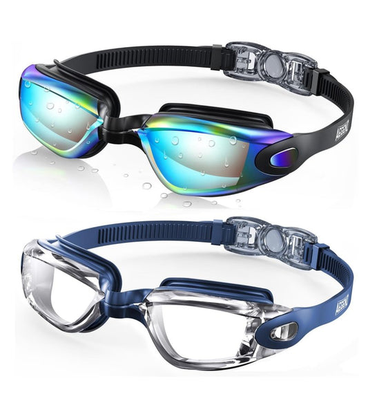 Aegend Swim Goggles, 2 Pack Swimming Goggles No Leaking Adult Men Women Youth, Aqua & Clear With Blue Strap
