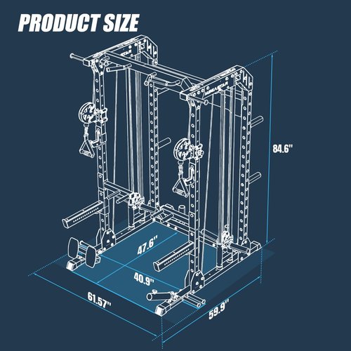 MEGASTAR Power Cage Home Gym Package with Aluminum Pulley Set– 2000LB Capacity Multifunction Squat Rack with Cable Crossover, Includes 16 Training Attachments for Strength Training, P63 Rampage