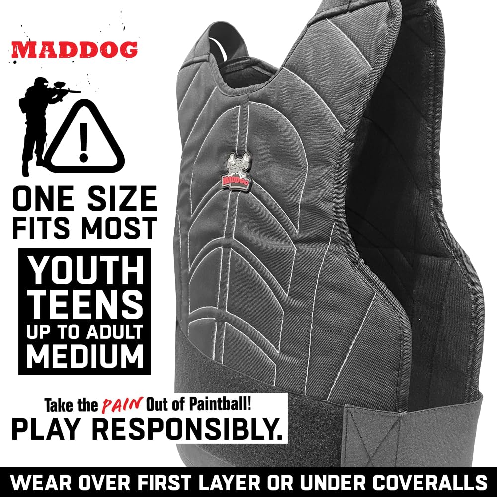Maddog Padded Paintball & Airsoft Chest and Back Protector - Black Protective Vest for Kids and Adults