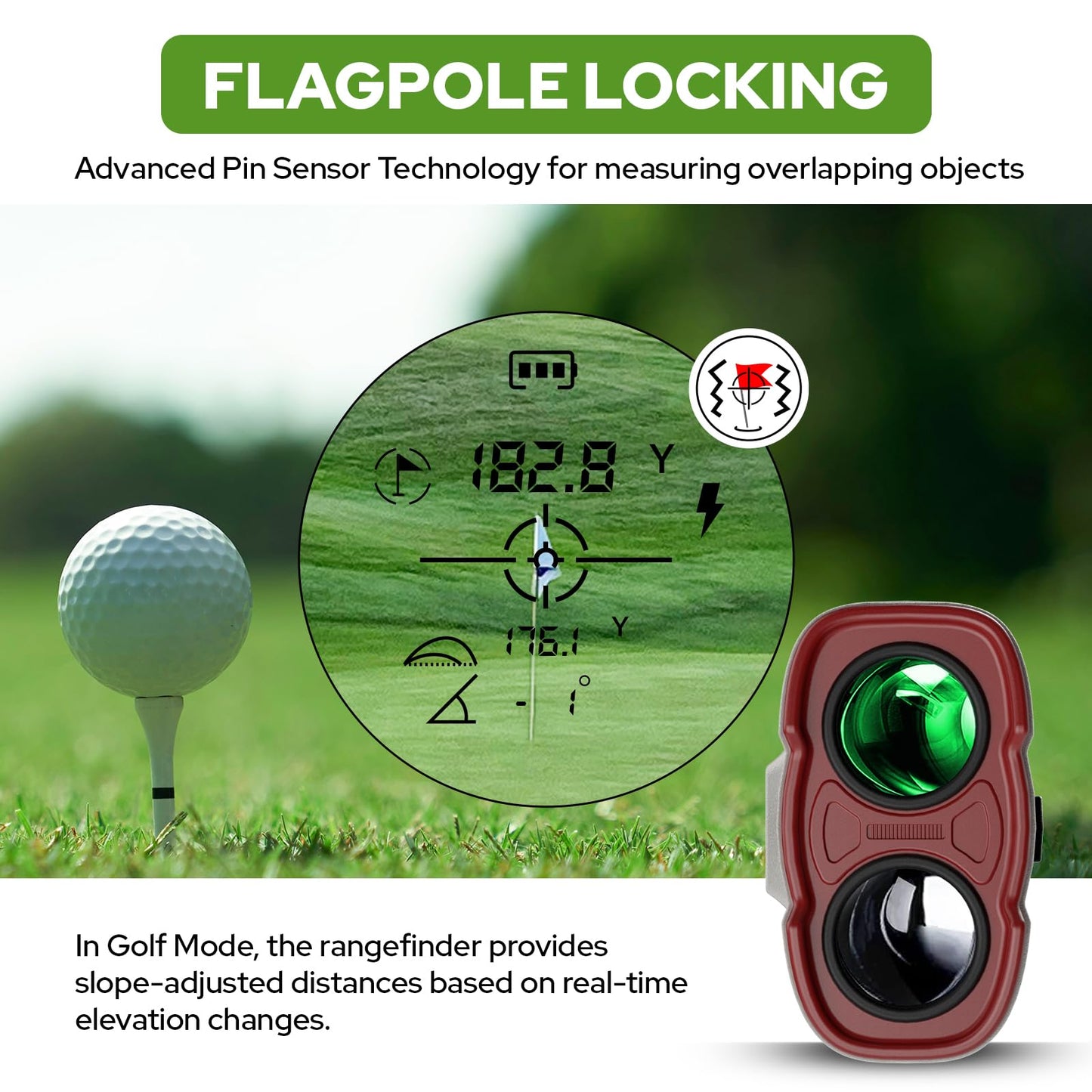 APTGRF Golf Rangefinder with Slope and Pin Flagpole Lock Vibration, 1000 Yards Range Finder, External Slope Switch, Golf Tournament Legal, Rechargeable Battery, Magnetic Stripe, 6X Magnification