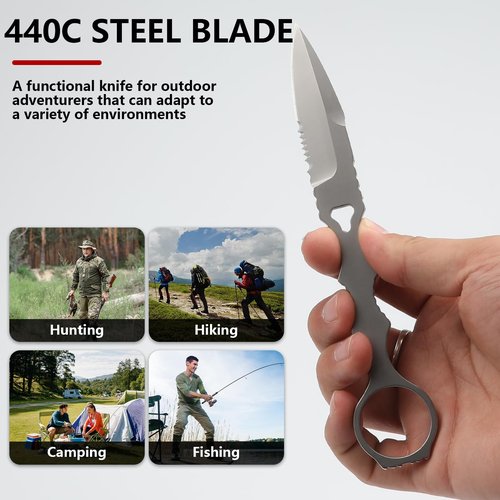 noxozoqm 440C Fixed Blade Camping Knife, 6.7 Inch Portable Straight Knifes, Fixed Blade Knife with Kydex Sheath for Outdoor Tactics, and Camping (white)