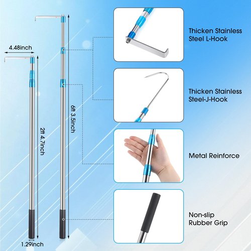 Lasnten 2 Pack 6.3 ft Cargo Grabber Reach Retriever Tool Truck Bed Grabber Reach Tool Expandable Heavy Duty Truck Bed Accessories Telescoping Pull Pole with Two Hooks for Pickup SUV Boat Accessories