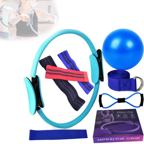 Daxotu Better Me Pilates Essentials Kit for Women, Pilates Bar Kit with Resistance Bands, Starter Equipment Set for Home Workouts, Kit De Pilates En Casa Ring and Ball Yoga Bands for Stretching(Blue)