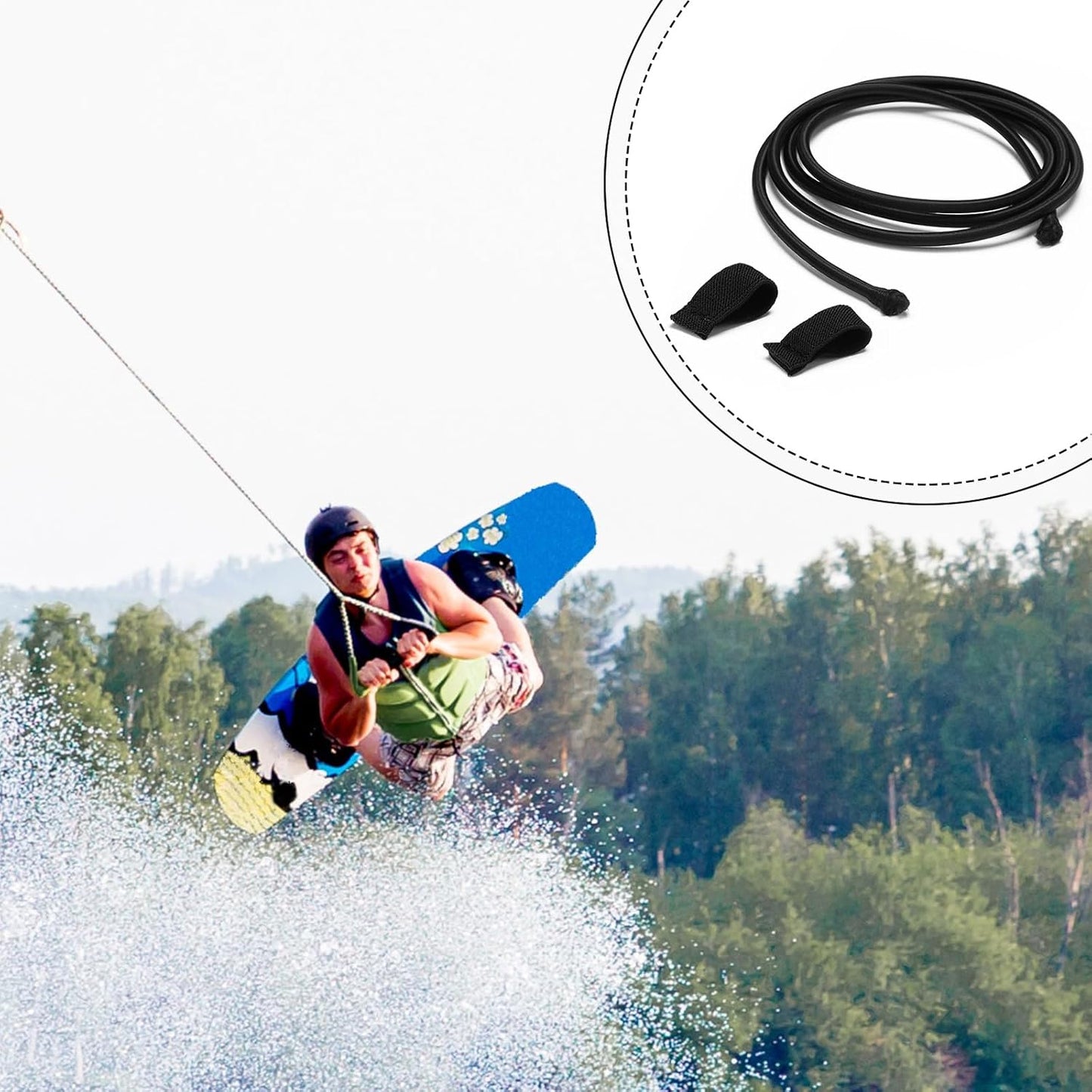 2 Pcs Replacement Wakeboard Tower Rack Bungee Cords with Pull Tab Black Elastic Bungee Shock Rope Wakeboard Tower Rack Parts Fits Wakesurf, Surfboard, Ski, Kneeboard