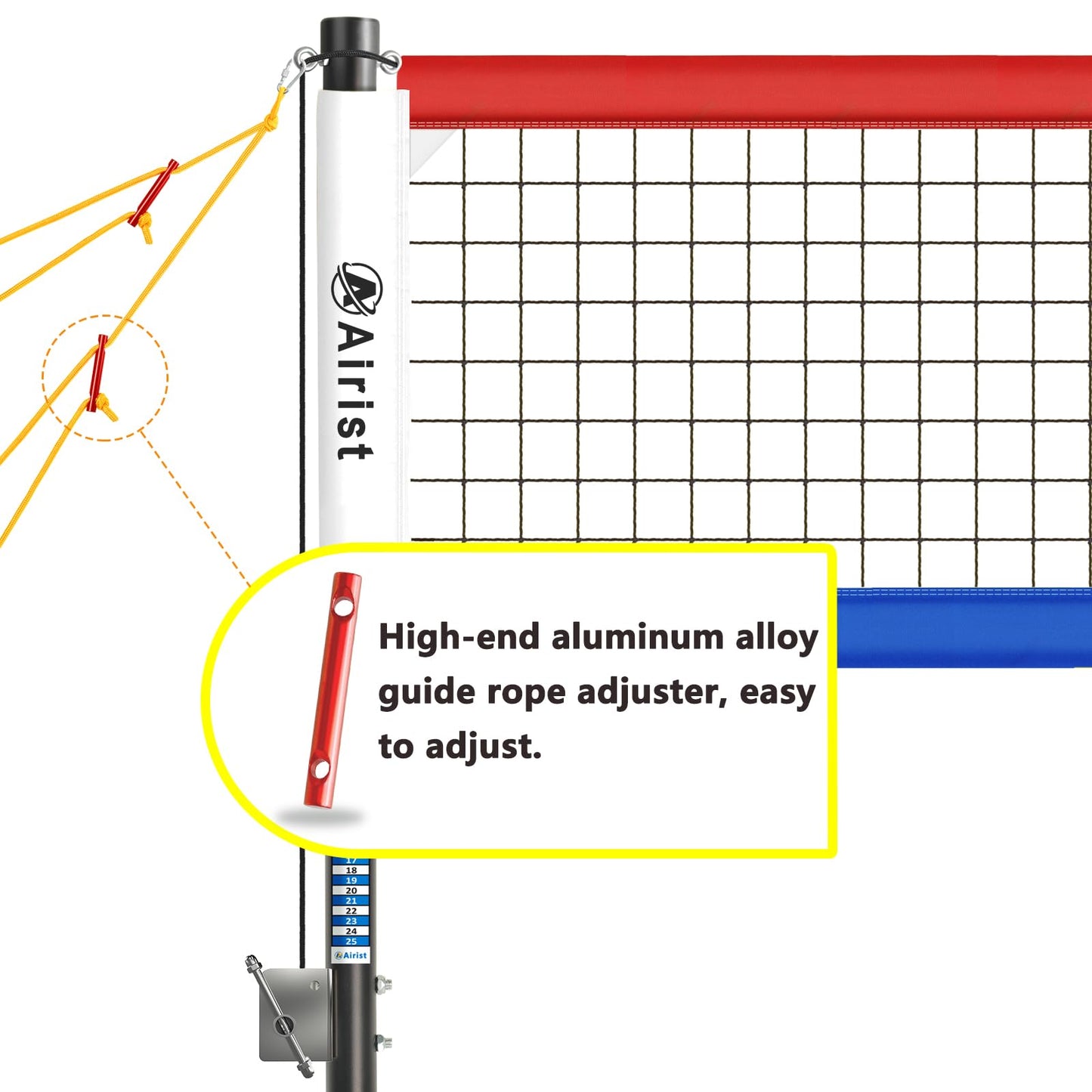 Airist Heavy Duty Volleyball Net Outdoor with Steel Anti-Sag System, Adjustable Aluminum Poles, Professional Volleyball Nets Set for Backyard and Beach, Ball and Carrying Bag (Blue and Red)