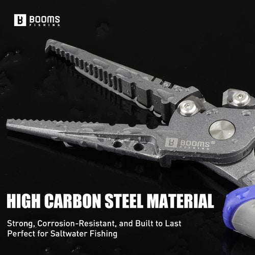 Booms Fishing Multi-Function Pliers Saltwater: 8.5" Carbon Steel Saltwater Fishing Pliers with Hook Remover, Split Ring Tool, Braid Cutters & Crimper for Freshwater & Saltwater Anglers, XW12