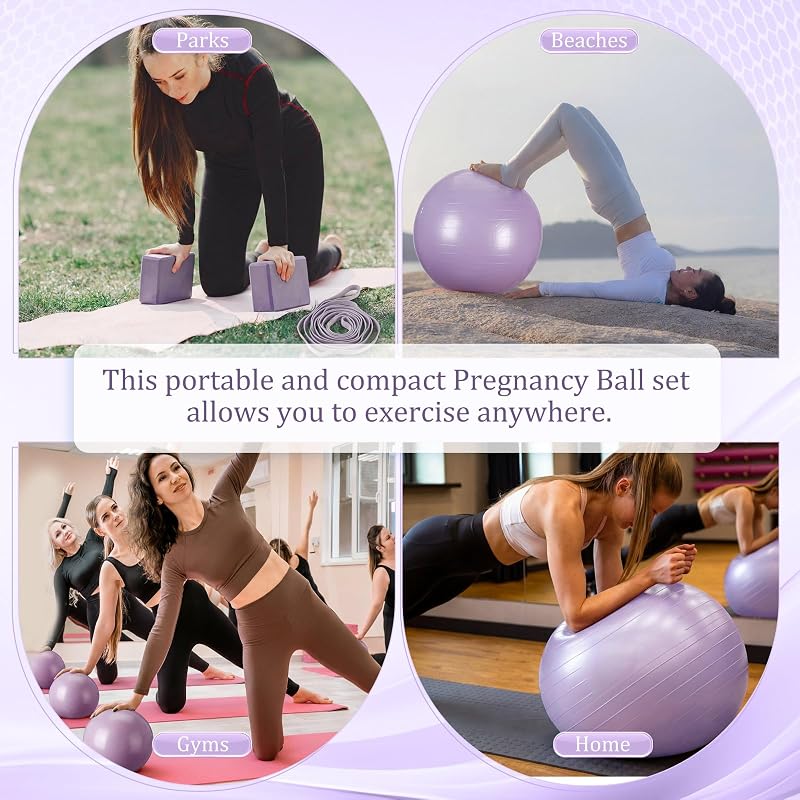 6-in-1 Yoga Ball Set with Blocks, Strap & Pump — Purple