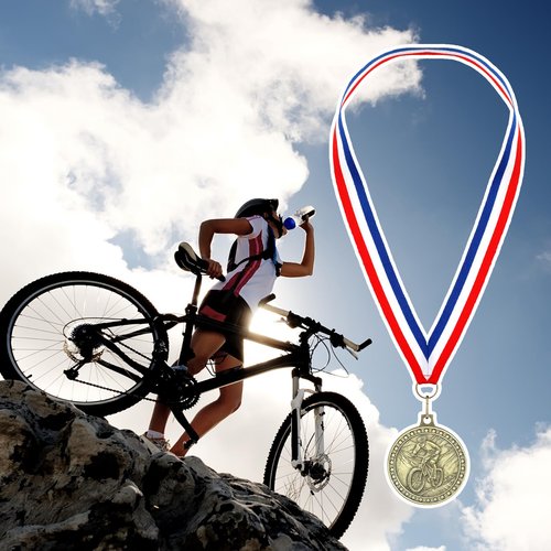 Loetere 12 Pcs Biking Medals Bulk Gold Cycling Medal Award with Neck Ribbons Metal Cyclist Trophy Award Prize Gift for Sports Tournaments School Competitions Party Students Adults