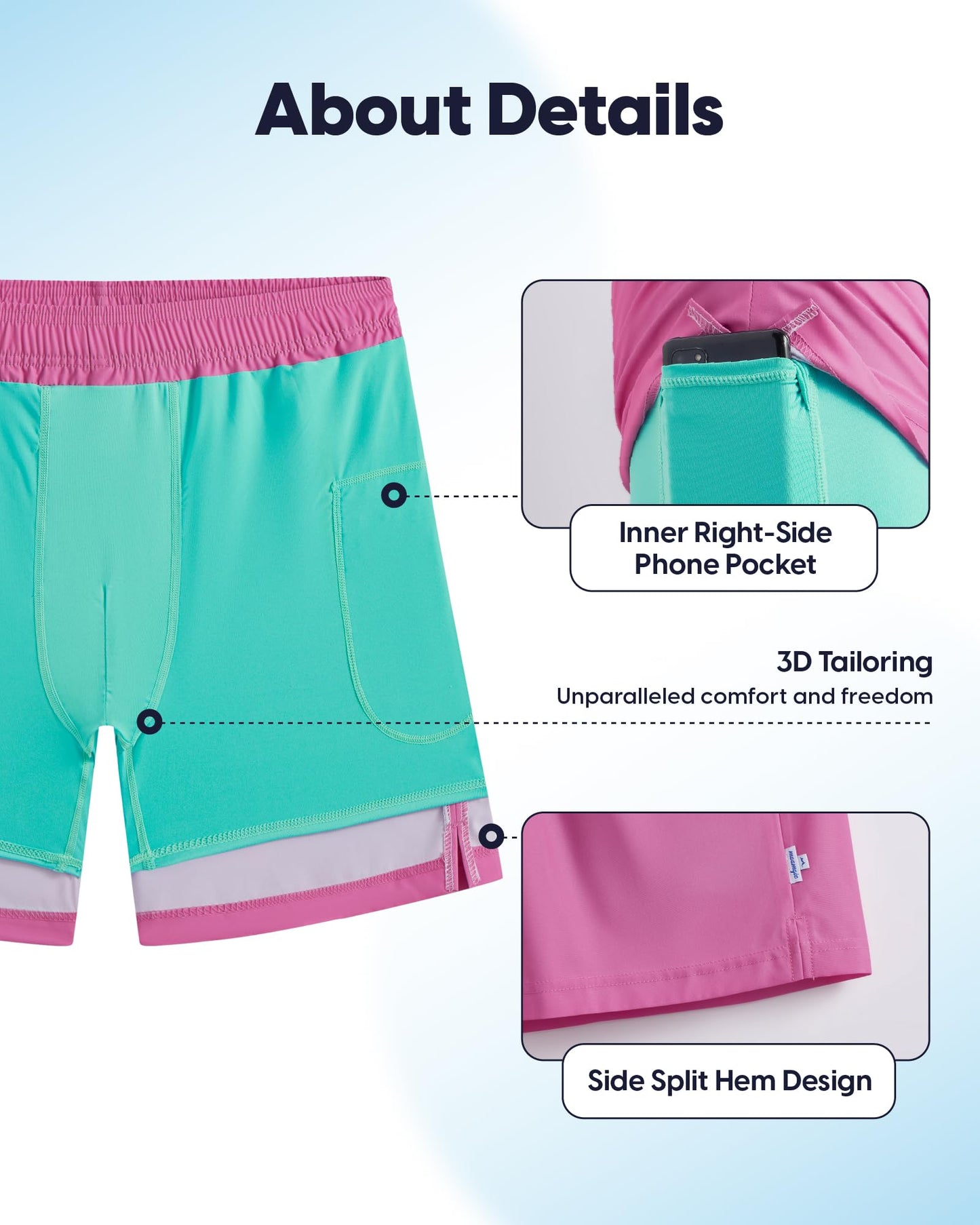 maamgic Mens Swim Trunks - Mens Bathing Suit with Compression Liner 7 Inch Quick Dry Fshion Stretch Zipper Pockets Swimwear Phlox Pink-Blue