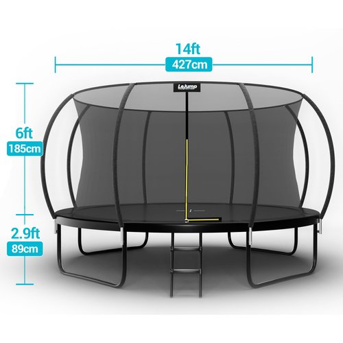 LeJump Outdoor 14Ft Trampoline, ASTM Approved Big Trampolines with Enclosure Net and Ladder, Backyards Recreational Trampoline for Adults and Kids Heavy Weight Limit (Black)