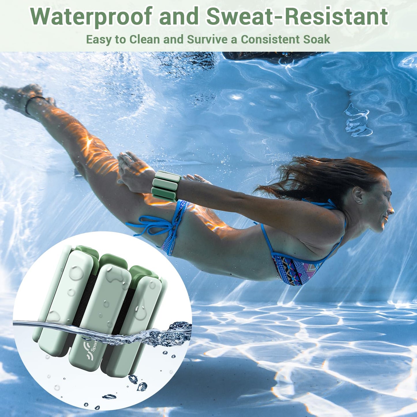 Sportneer Wrist & Ankle Weights for Women Men - 1 Pair (1 lb/2 lb Each) | Adjustable Weighted Bracelet Silicone Bangles for Yoga, Dance, Pilates, Cardio, Aerobics, Gym, Pool Exercises and Jogging (Cool Matcha, 1 LB x 2)