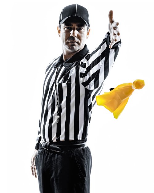 Geyoga 4 Pcs Men's Official Referee Costume Set Black and White Stripe Zipper Collar Referee Shirt Hat Stainless Whistle with Lanyard Yellow Penalty Flag for Halloween(X-Large)