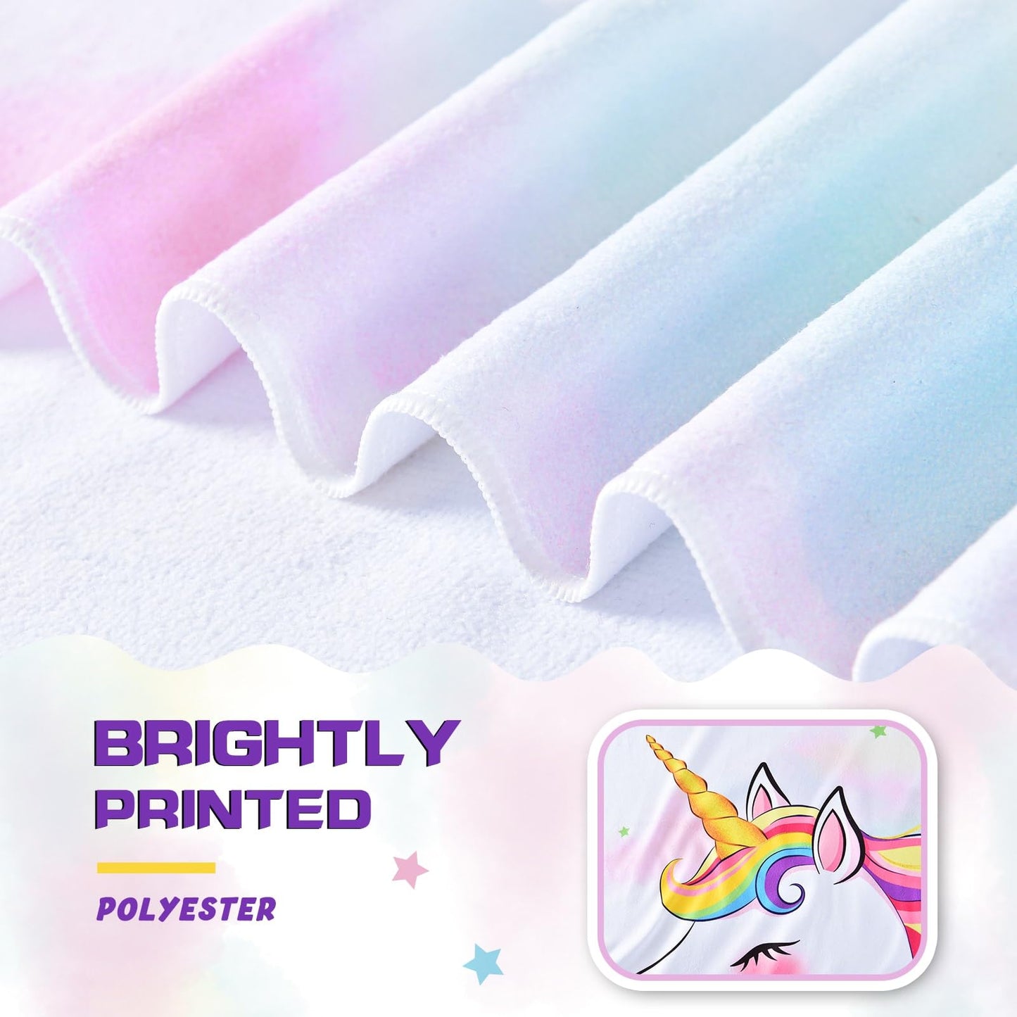 WERNNSAI Unicorn Beach Towel for Girls - 30” x 60” Kids Sand Free Swim Towels for Girls Bath Pool Camping Travel Towel Quick Dry Ultra Absorbent Super Soft Beach Blanket Bath Shower Towel