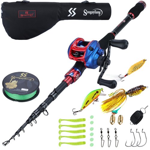 Sougayilang Fishing Rod and Reel Combo, Telescopic Casting Rod Baitcasting Reel with Carrier Bag Baitcaster Combo for Freshwater Saltwater-2.1m/6.8ft-Left Handed