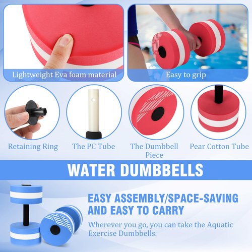 Wettarn Set of 8 Lightweight Aquatic Exercise Dumbells, Aquatic Fitness Barbells for Water Aerobic, Sports Water Weights Pool Exercise Dumbbell Eva-Foam Resistance Aquatic Fitness Barbells Equipment