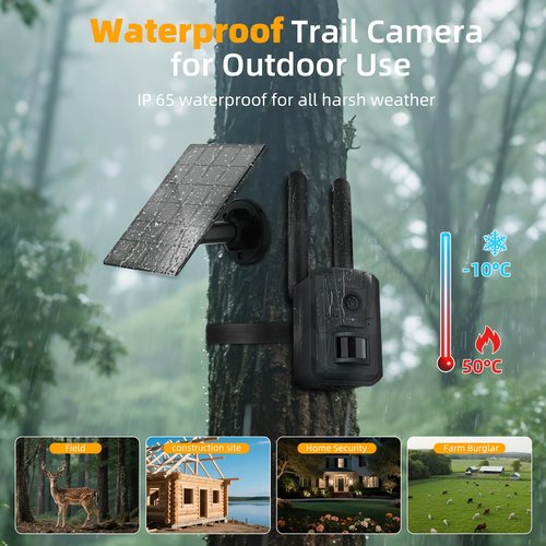 Trail Camera with Night Vision Game Cameras : 4G Cellular Trail Cam with Motion Activated Waterproof - Wildlife Camera with Solar Panel for Outdoor Deer Monitoring and Property Security with 32GB Card