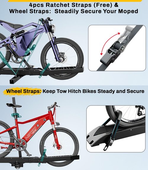 E Bike Rack for Tow Hitch 200lbs Load Capacity,Heavy Duty EBike Rack with Ramp for 2 Bikes, Car E-Bike Rack for Light Electric Mopeds,Fits SUV, Truck, RV, Van– E-Bikes, Fat Tire Bicycles