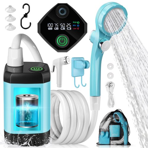 AUTOPkio Portable Camping Shower, Upgraded Rechargeable Battery Shower Pump with 3 Modes, LED Display, 8.0L/min Electric Outdoor Shower Kit for Travel, Car, Pet Washing, Emergency