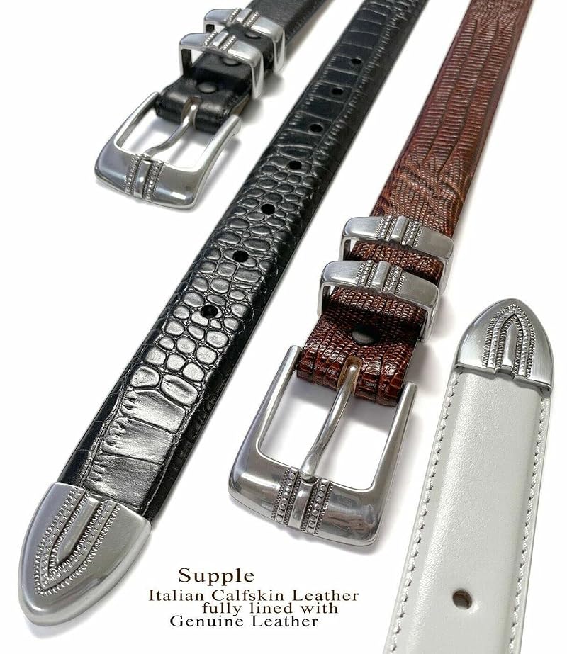 Genuine Full-Grain Cowhide Leather Dress Belt - 1-1/8" Wide, Alligator Brown+38 Variation