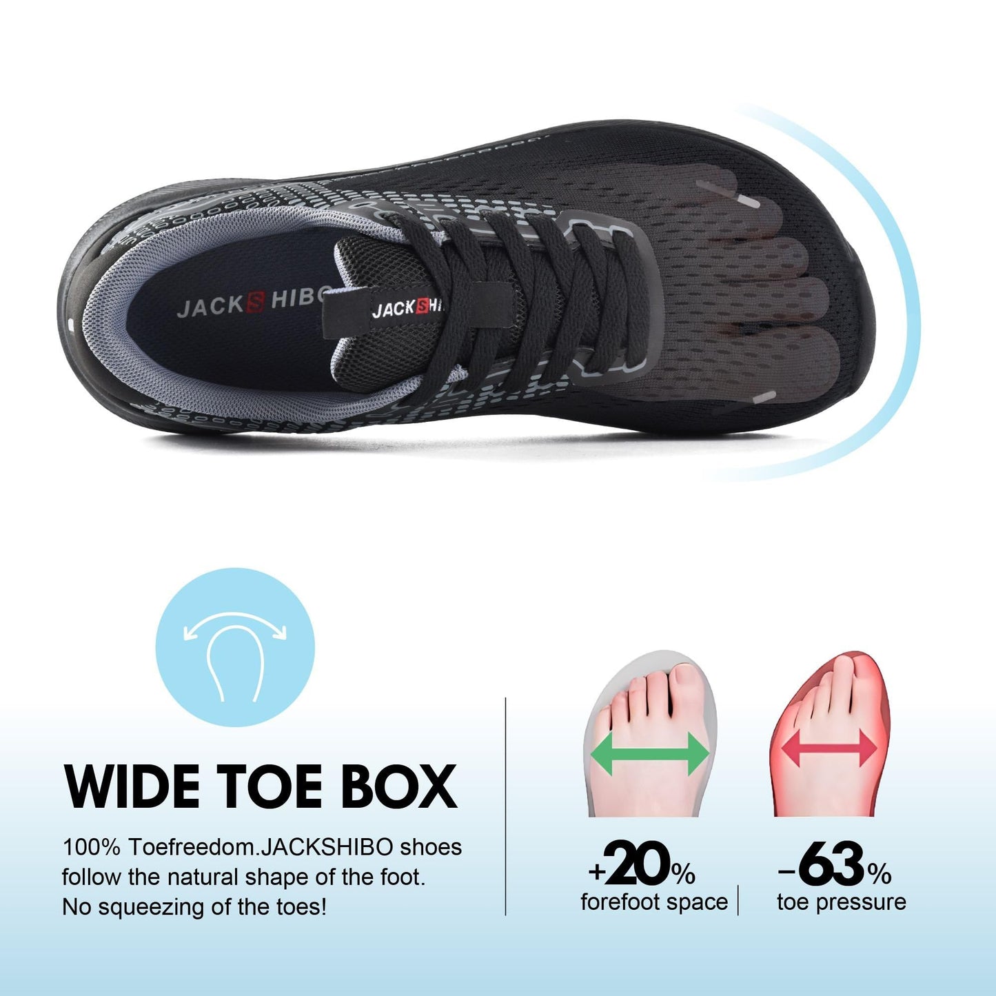 JACKSHIBO Wide Toe Box Shoes Women Arch Support Wide Sneakers for Running Walking Athletic Tennis Orthopedic Plantar Fasciitis Workout with Thick Cushion Zero Drop Sole Width Shoes Black