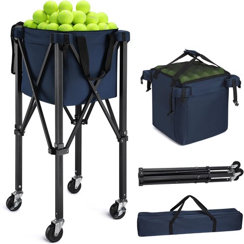 TOBWOLF Foldable Tennis Ball Hopper, Portable Pickleball & Tennis Ball Basket for 160 Balls with Silent Wheels, Upgraded Large Capacity Pickleball Ball Holder, Tennis Ball Cart for Practice & Training