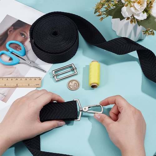 BENECREAT 5 Yards Polycotton Webbing, 1-1/2 Inch Wide Black Jacquard Webbing with V Pattern Flat Webbing for Webbing Bag Handles,Tote Bag Webbing, Fabric Tape
