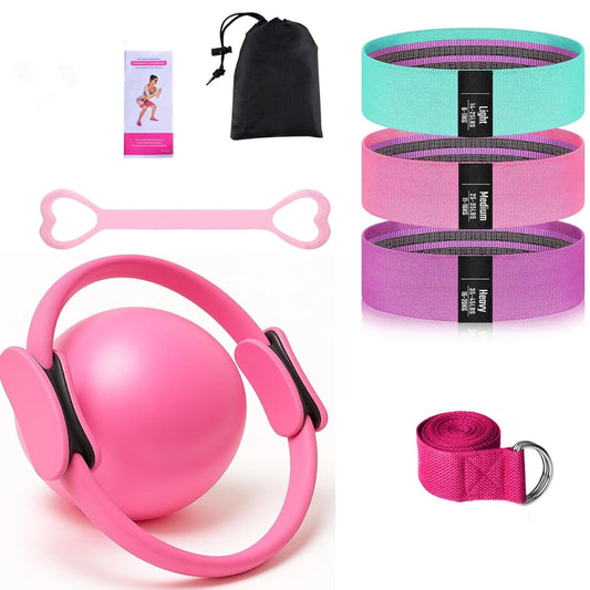 11Pcs Pilates Essentials Kit for Women Ergonomic Home Workout Equipment, Home Workout Equipment for Women for Legs Arms Thighs (Pink)