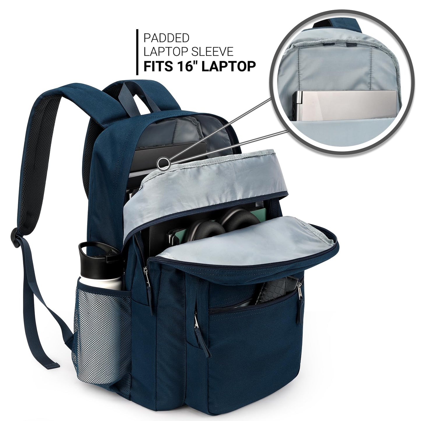 ZORFIN 36L Backpack for College, and Travel: Water Resistant Bookbag - Steel blue