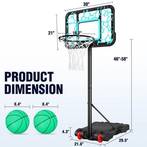 Pool Basketball Hoop Adjustable Swimming Pool Basketball - 7-Height Water Basketball Goals System with PC Shatterproof Backboard & 2 Balls, Outdoor Pool Accessories, Portable Basketball Hoop with LED