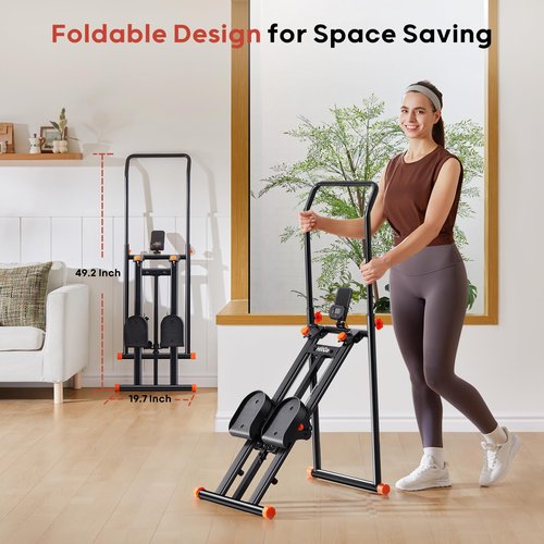 HitGo Foldable Stair Stepper Machine - Vertical Stair Climber for Home Gym, Full-Body Cardio Workout Equipment with Adjustable Handlebar & Pedals, Extended Step Range Design