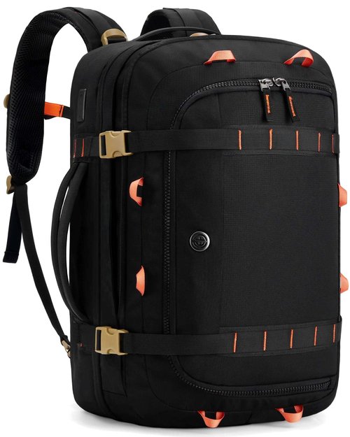 Tolaccea Travel Laptop Backpack, TSA Flight Approved Carry On Travel Duffel Backpack, Dual Laptop Storage for 17.3" and 15.6" Laptop, Large Luggage Backpack 45-50L Expandable for Men Women (Black)