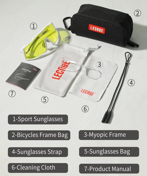 LECAGE Photochromic Cycling Glasses Night Vision Bike Sunglasses with Myopic Frames for Men Women Bicycle Riding (LQ1110-C09.)